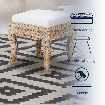 Rowan 19.7" Bohemian Designer Woven Rattan/Wood Vanity Stool - JONATHAN Y